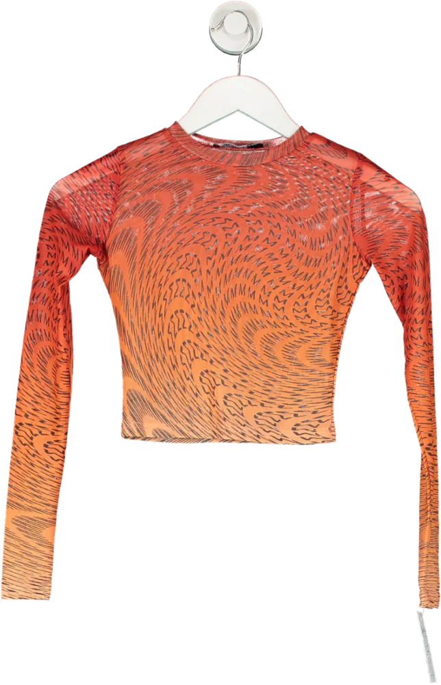 MURCI Orange Abstract Mesh Long Sleeve Crop Top UK 6