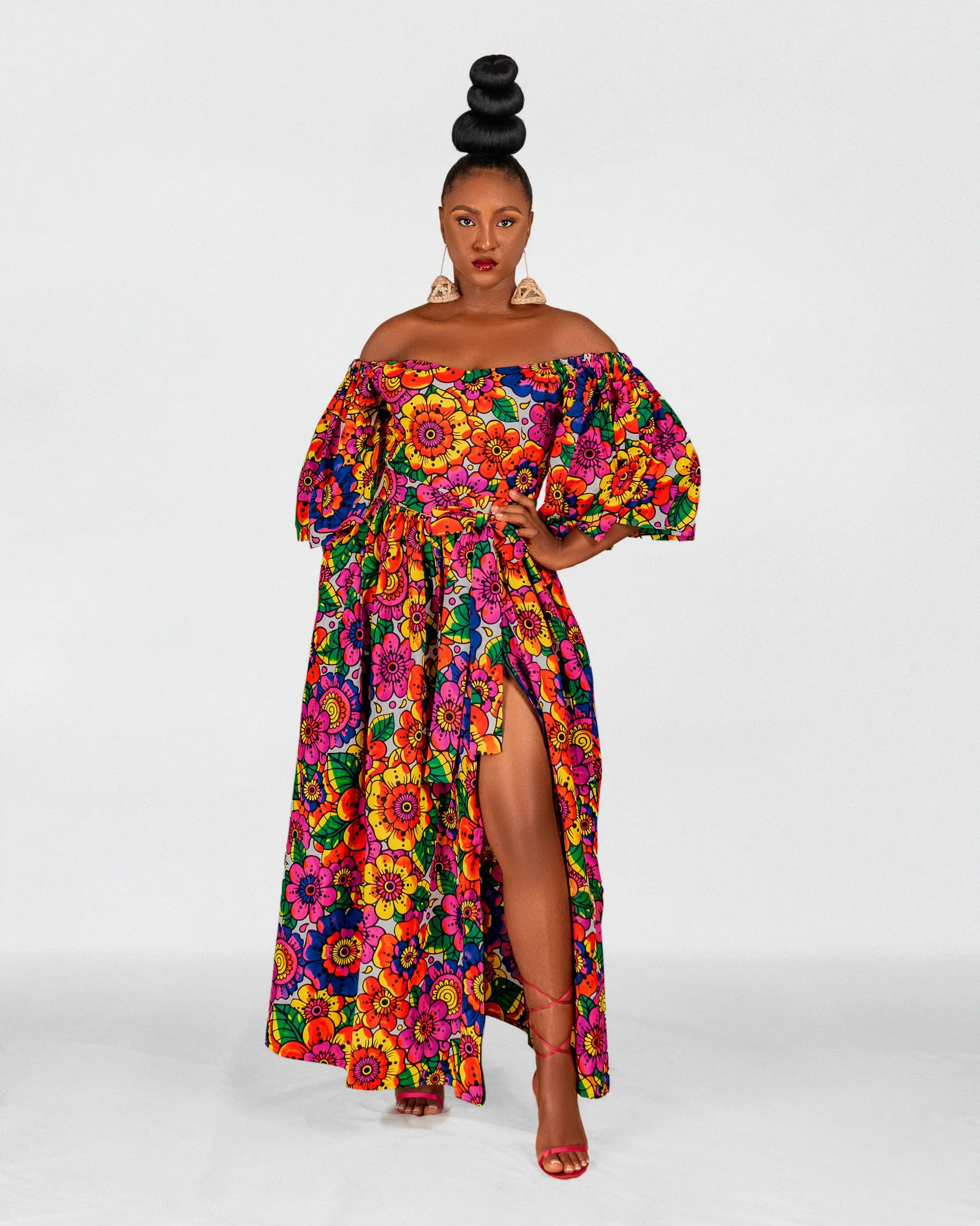 Naomi Ankara Off Shoulder Maxi Dress |  Multicoloured African Print