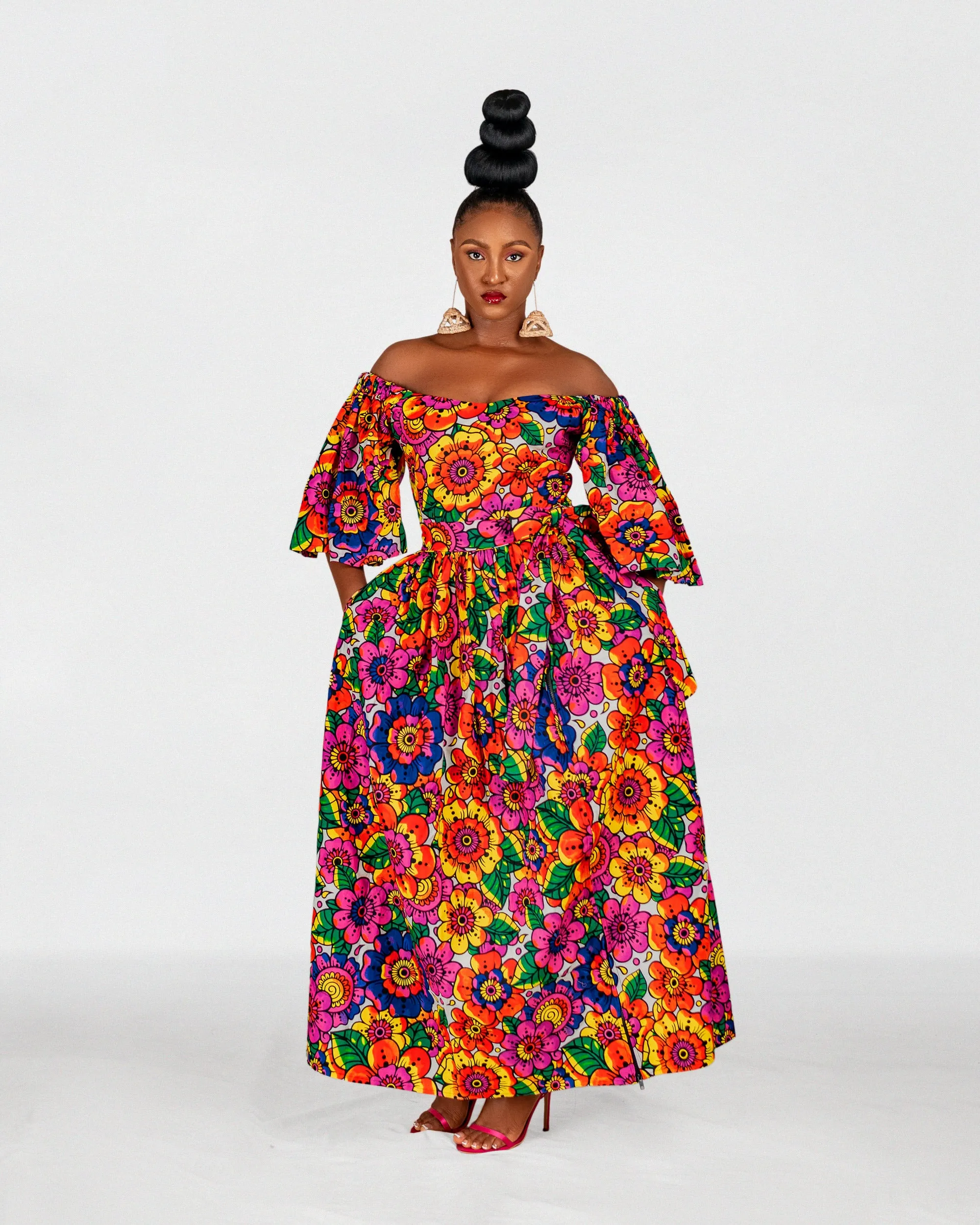 Naomi Ankara Off Shoulder Maxi Dress |  Multicoloured African Print