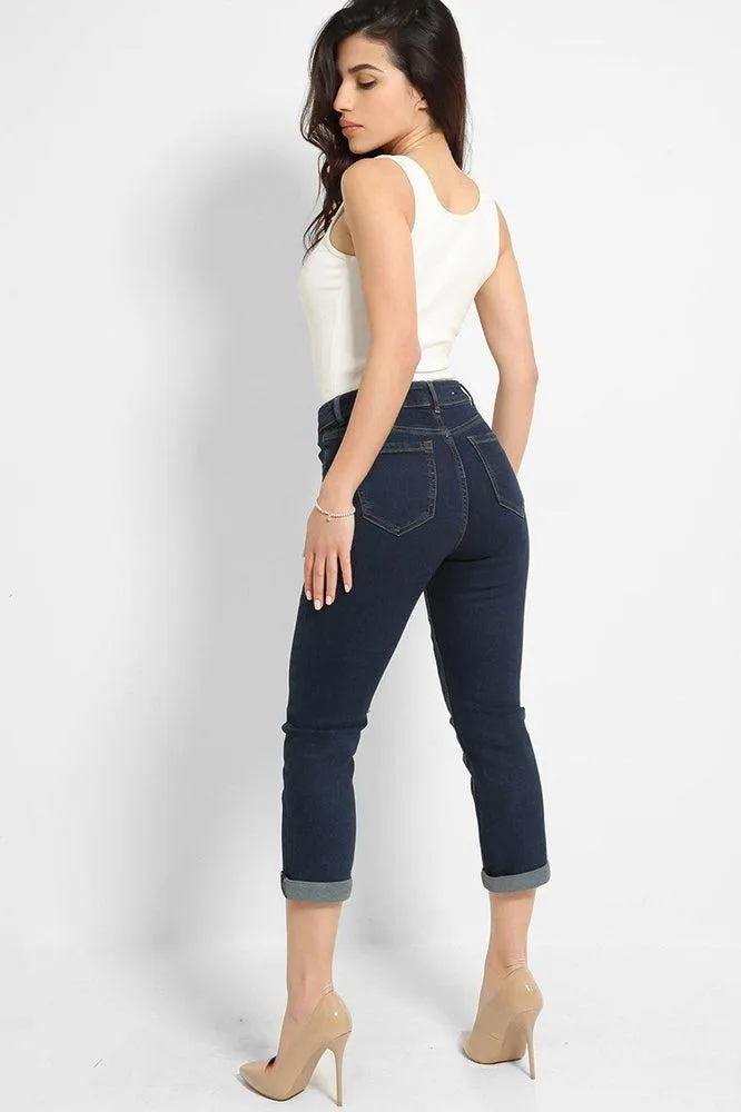 Navy Mid-Rise Super Skinny Cropped Jeans