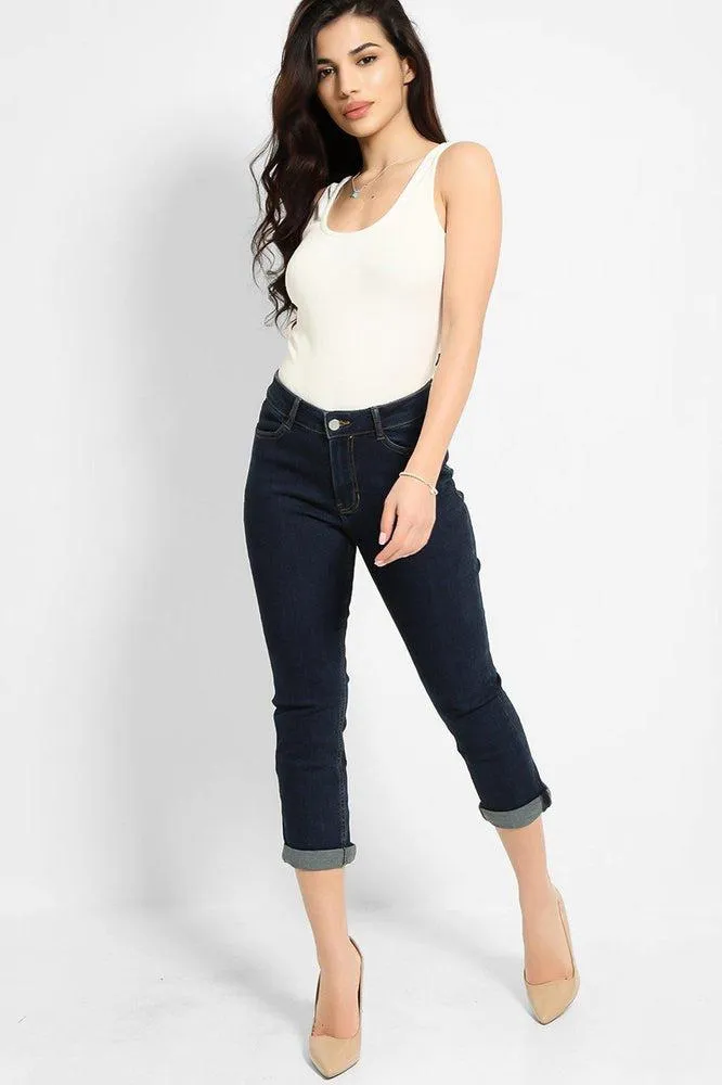 Navy Mid-Rise Super Skinny Cropped Jeans