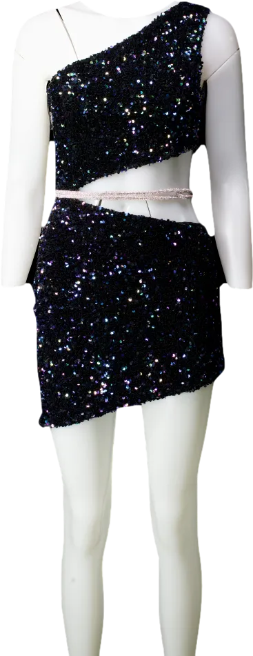 Nue Studio Blue Sequin One Shoulder Rhinestone Kenza Dress UK 6