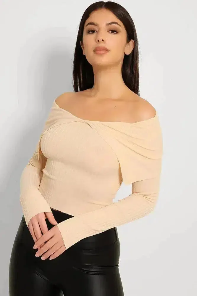 Off Shoulder Ribbed Jersey Cropped Top