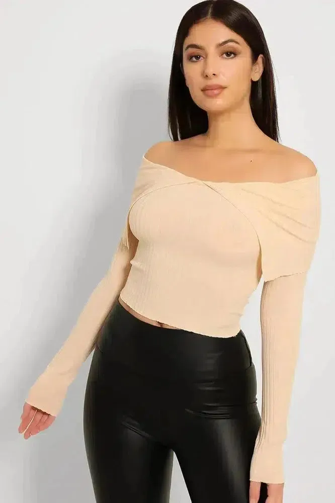 Off Shoulder Ribbed Jersey Cropped Top