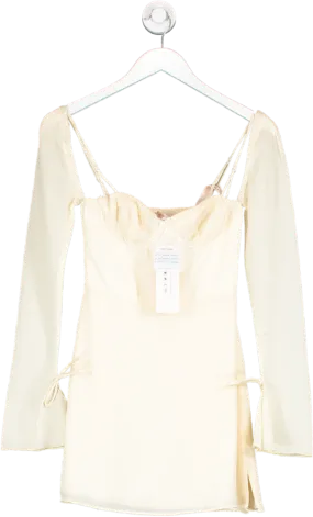 Oh Polly Cream Sheer Sleeve Mini Dress Ivory UK 6