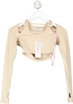 Oh Polly Nude Cut Out Ribbed Long Sleeve Crop Top UK 8