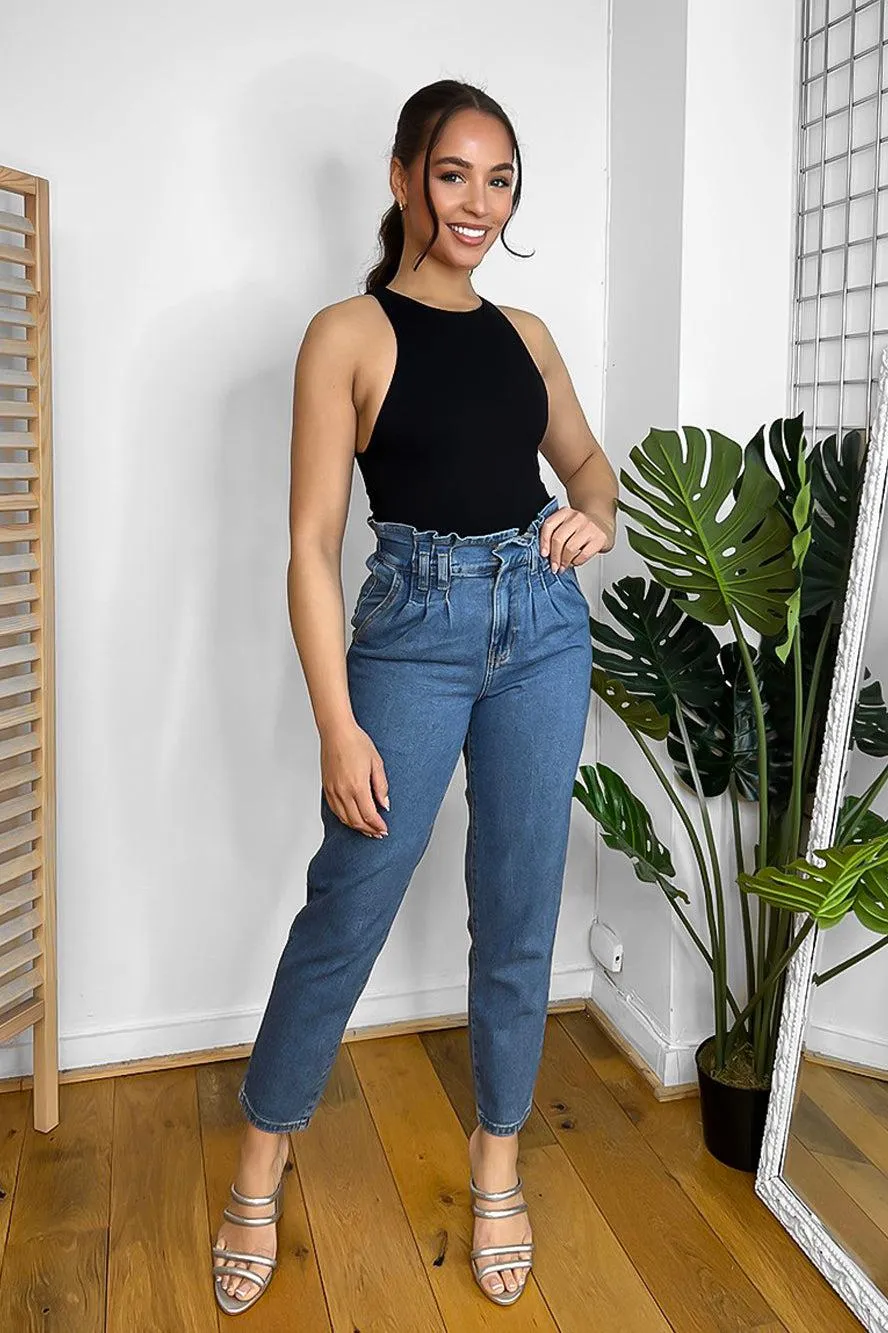 Paper-Bag Waist Vintage Denim Jeans