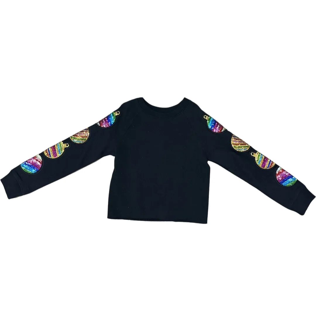 Paper Flower Christmas Ornaments Sequins Crop Black Sweatshirt