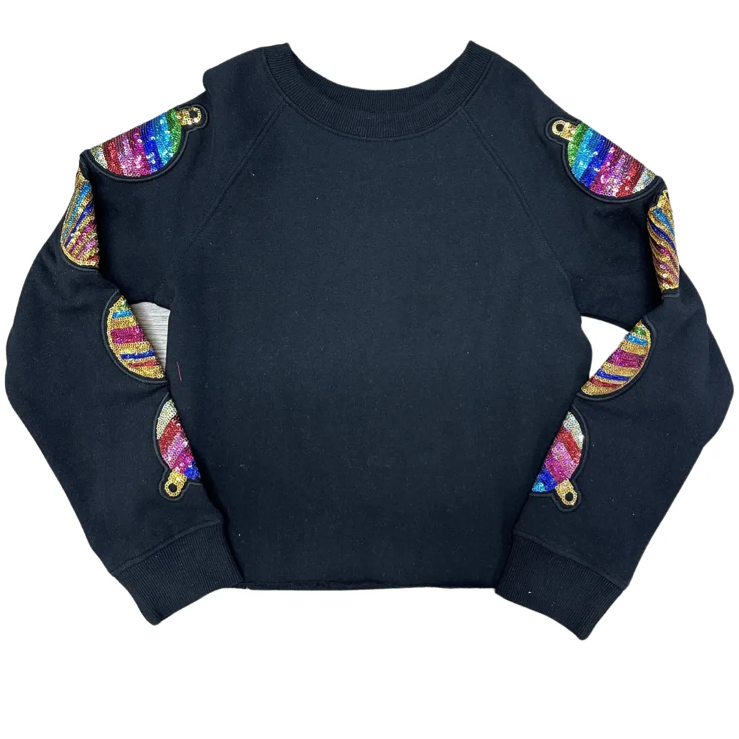 Paper Flower Christmas Ornaments Sequins Crop Black Sweatshirt