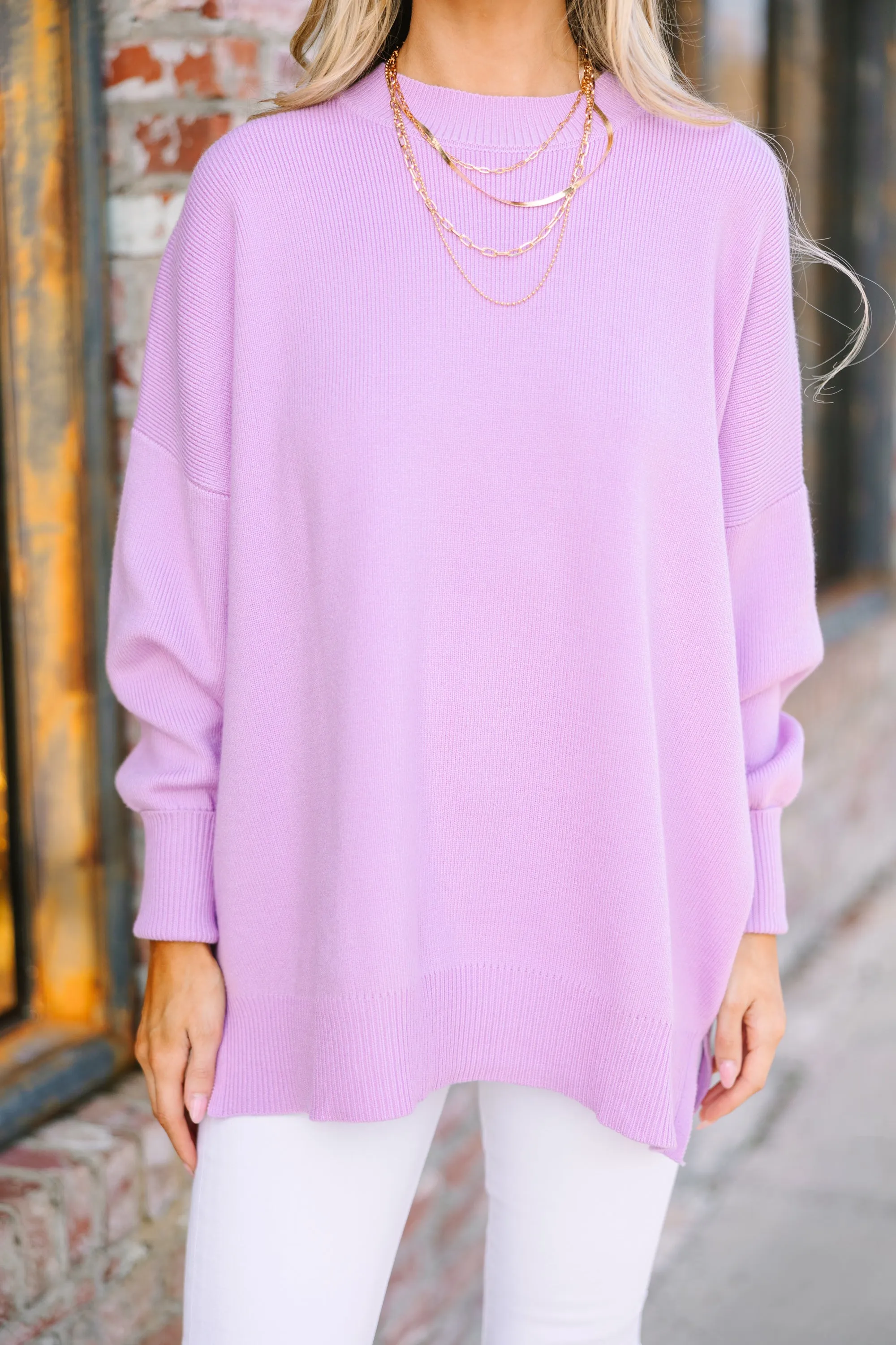 Perfectly You Lavender Purple Mock Neck Sweater