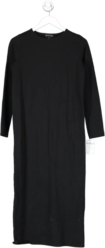 PrettyLittleThing Black Jersey Long Sleeve Midi Dress UK 6