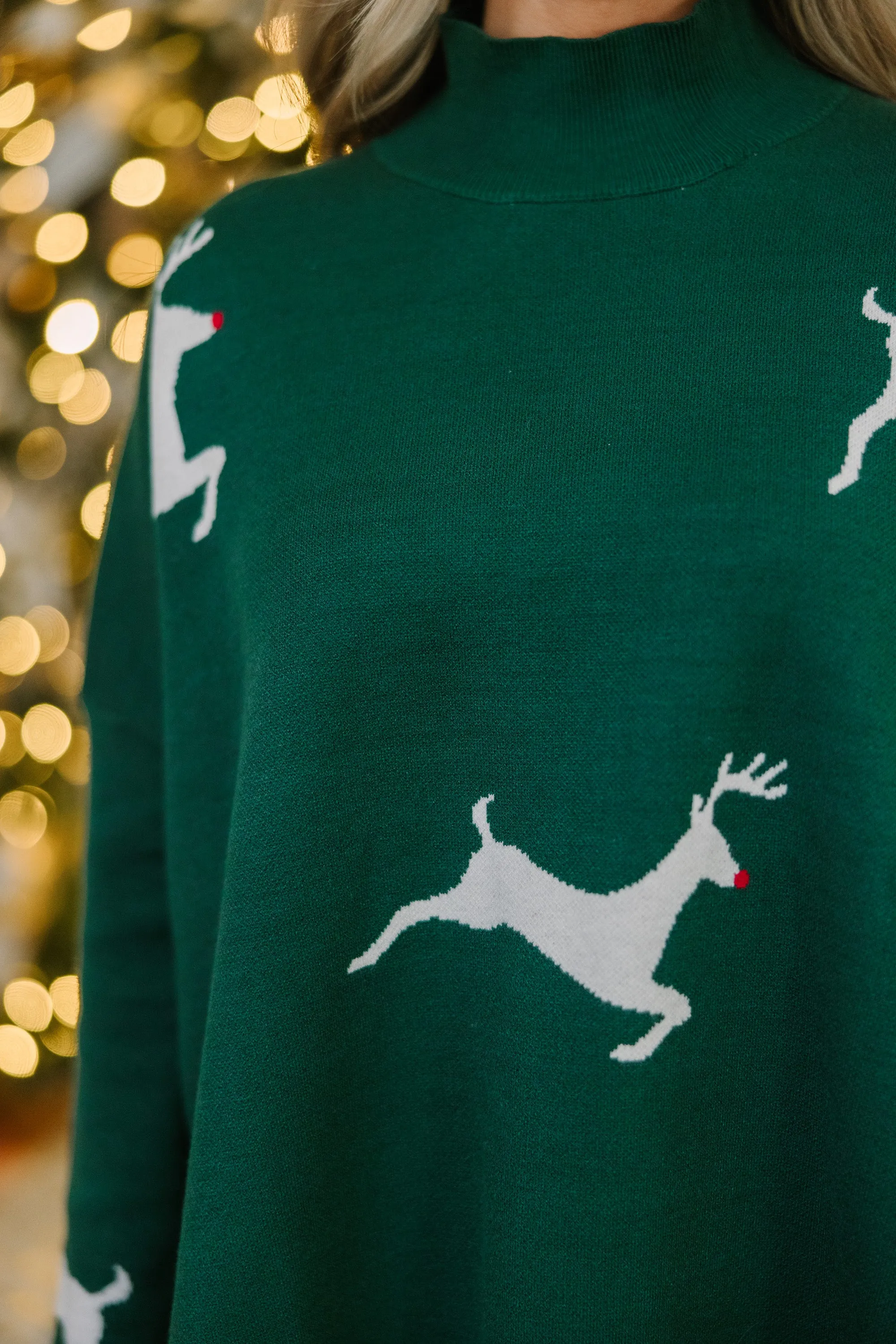 Quick Decisions Emerald Green Reindeer Sweater