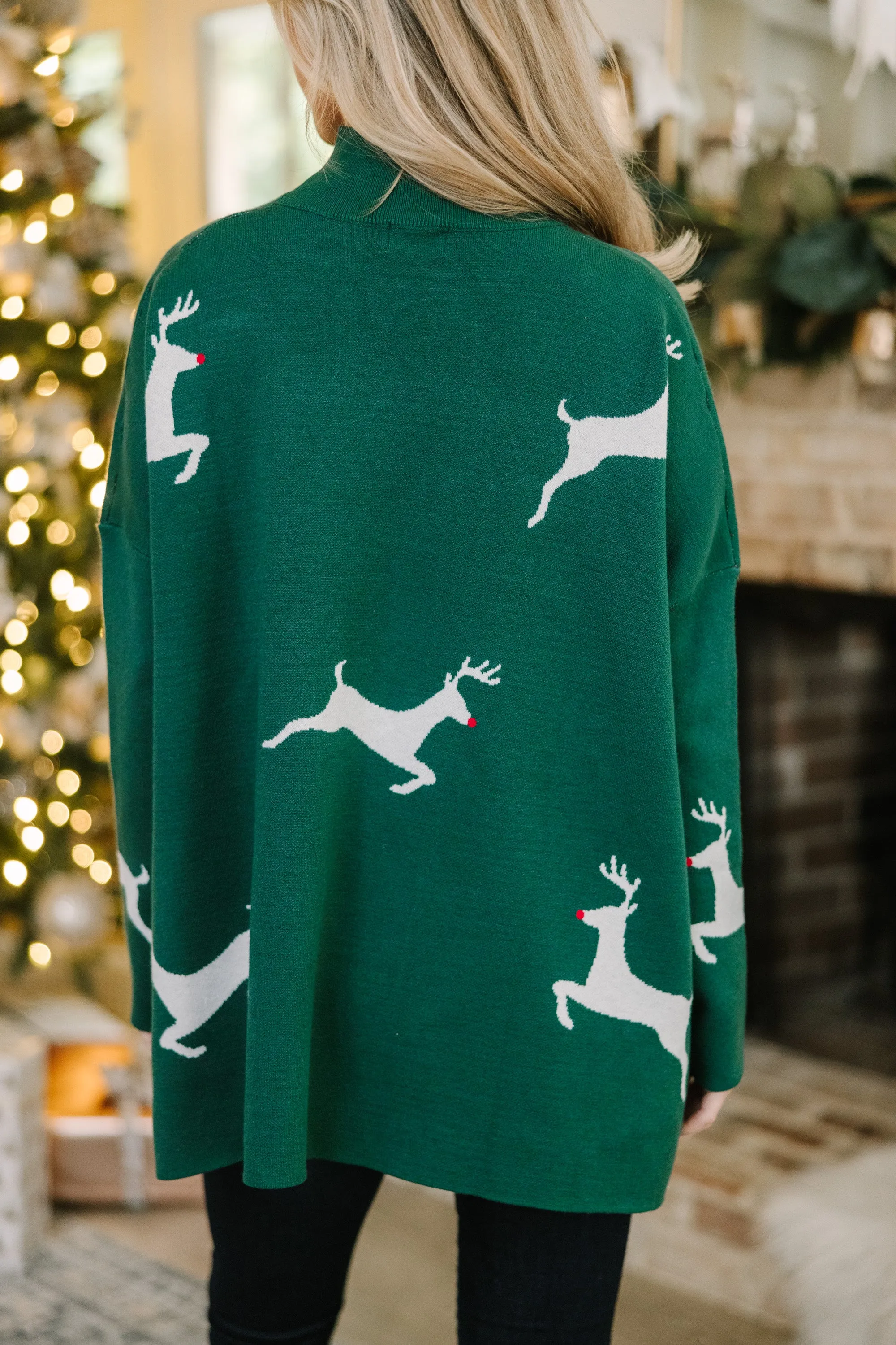 Quick Decisions Emerald Green Reindeer Sweater