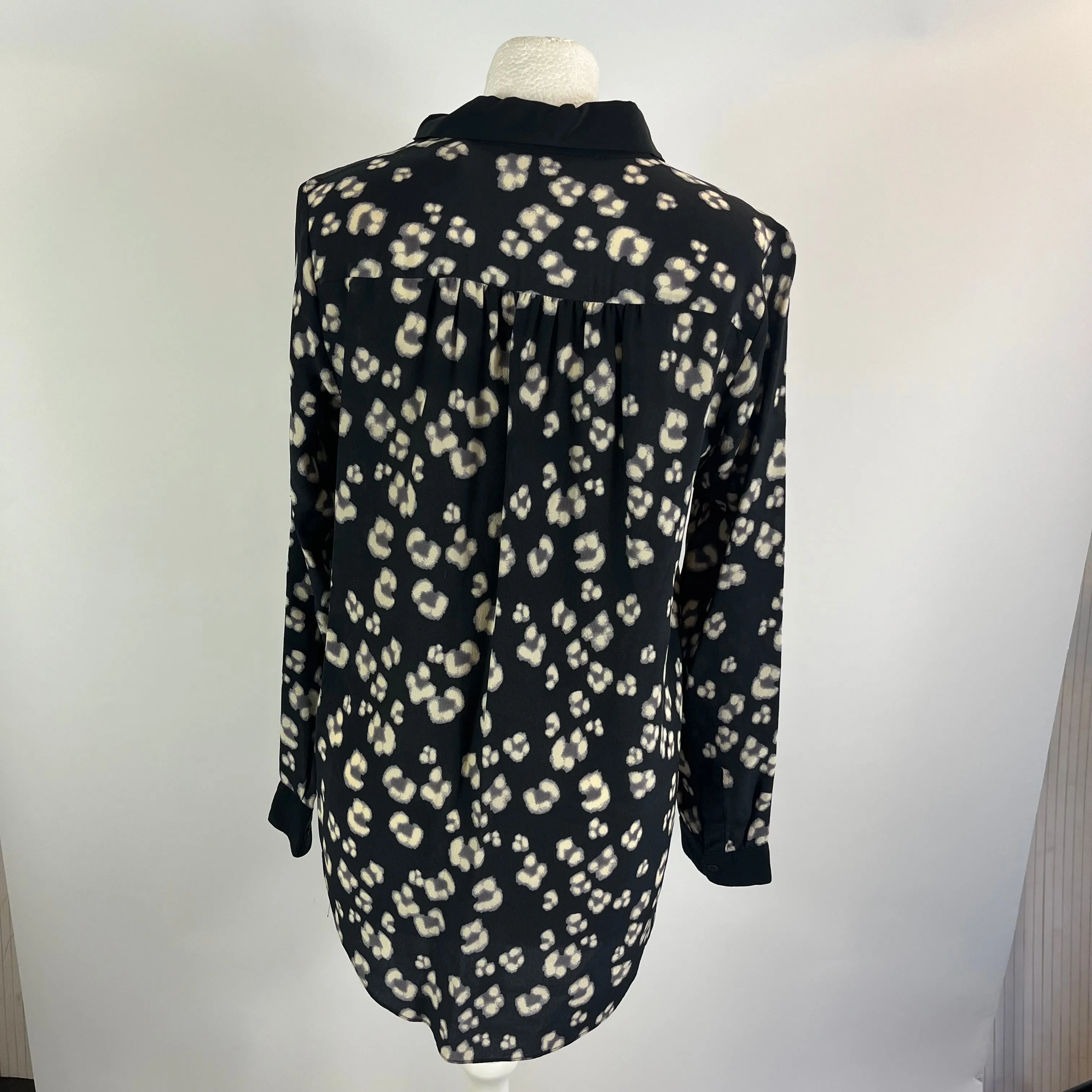 Rebecca Taylor Deep Navy Cheetah Print Silk Shirt S