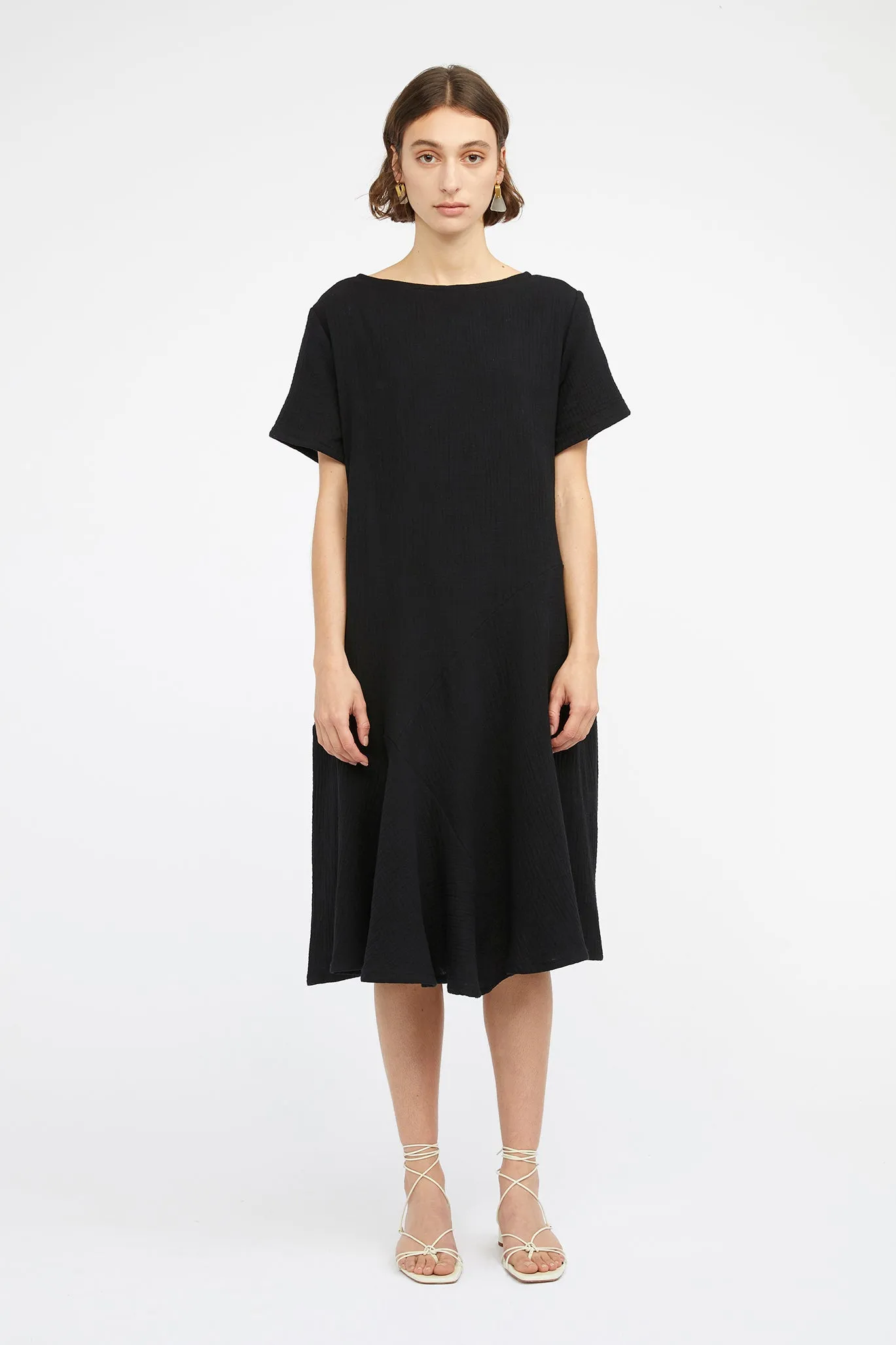 REFRACTION DRESS [ Black Crinkle Cotton ]