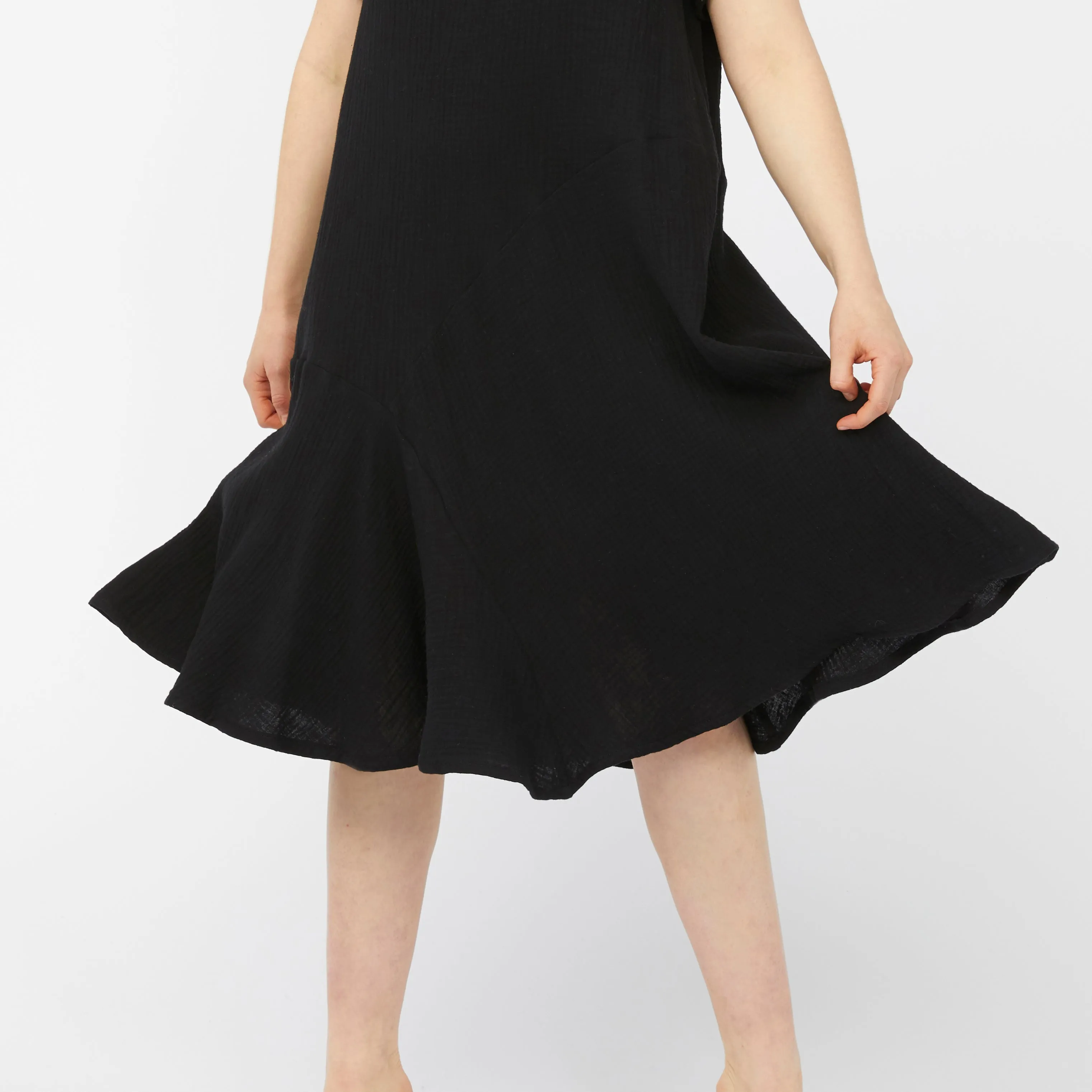 REFRACTION DRESS [ Black Crinkle Cotton ]