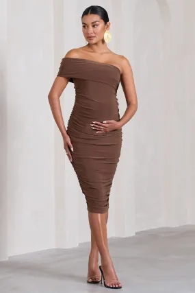 Remember Me | Chocolate Maternity One Shoulder Midi Dress