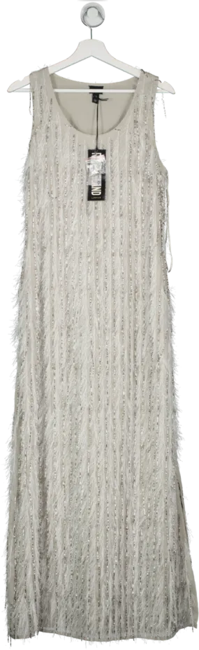 River Island Grey Fringe Embellished Bodycon Maxi Dress UK 10