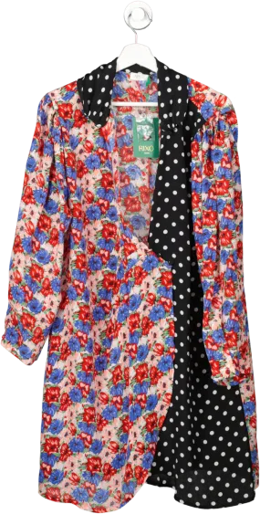 Rixo Multicoloured Contrast Polka Dot And Floral Shirt Dress UK XL