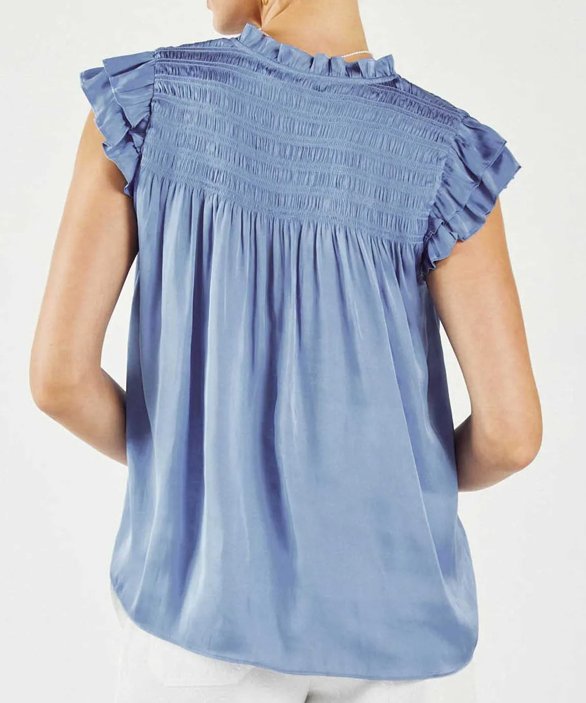 Ruffle Detail Smocked Back Blouse - Deep Periwinkle