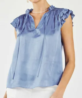 Ruffle Detail Smocked Back Blouse - Deep Periwinkle