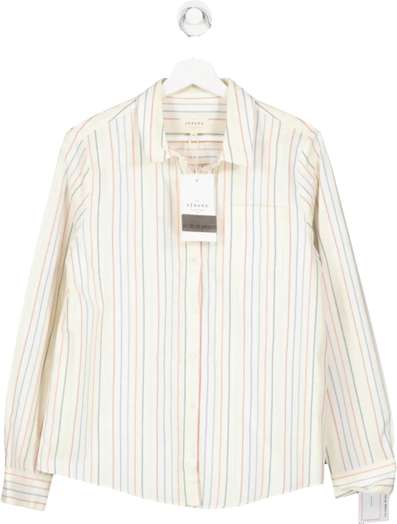 Sezane Cream Tomboy Striped Shirt UK 12