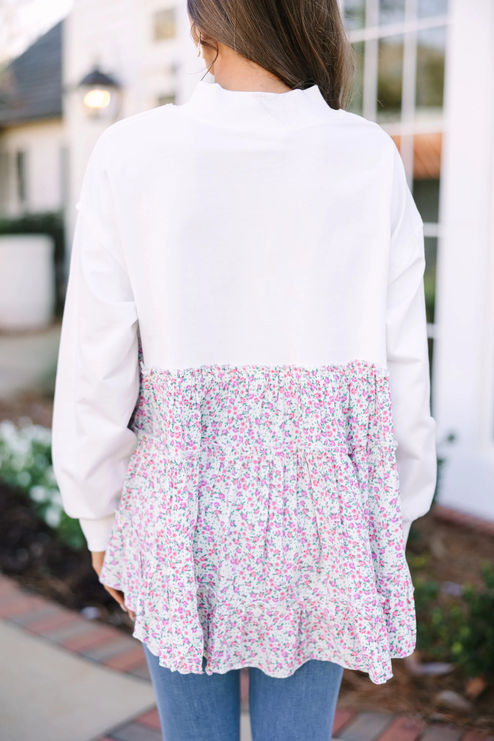 Should Be There Cream White Ditsy Floral Top