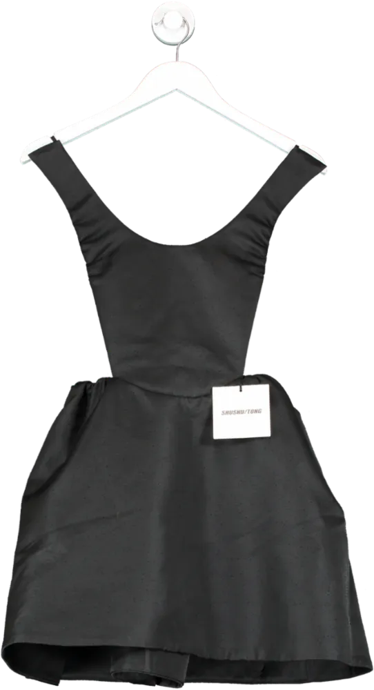 SHUSHU/TONG Black Backless Flared Mini Dress UK 6