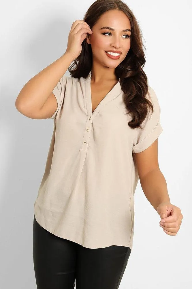 Stone Button V-Neck Blouse