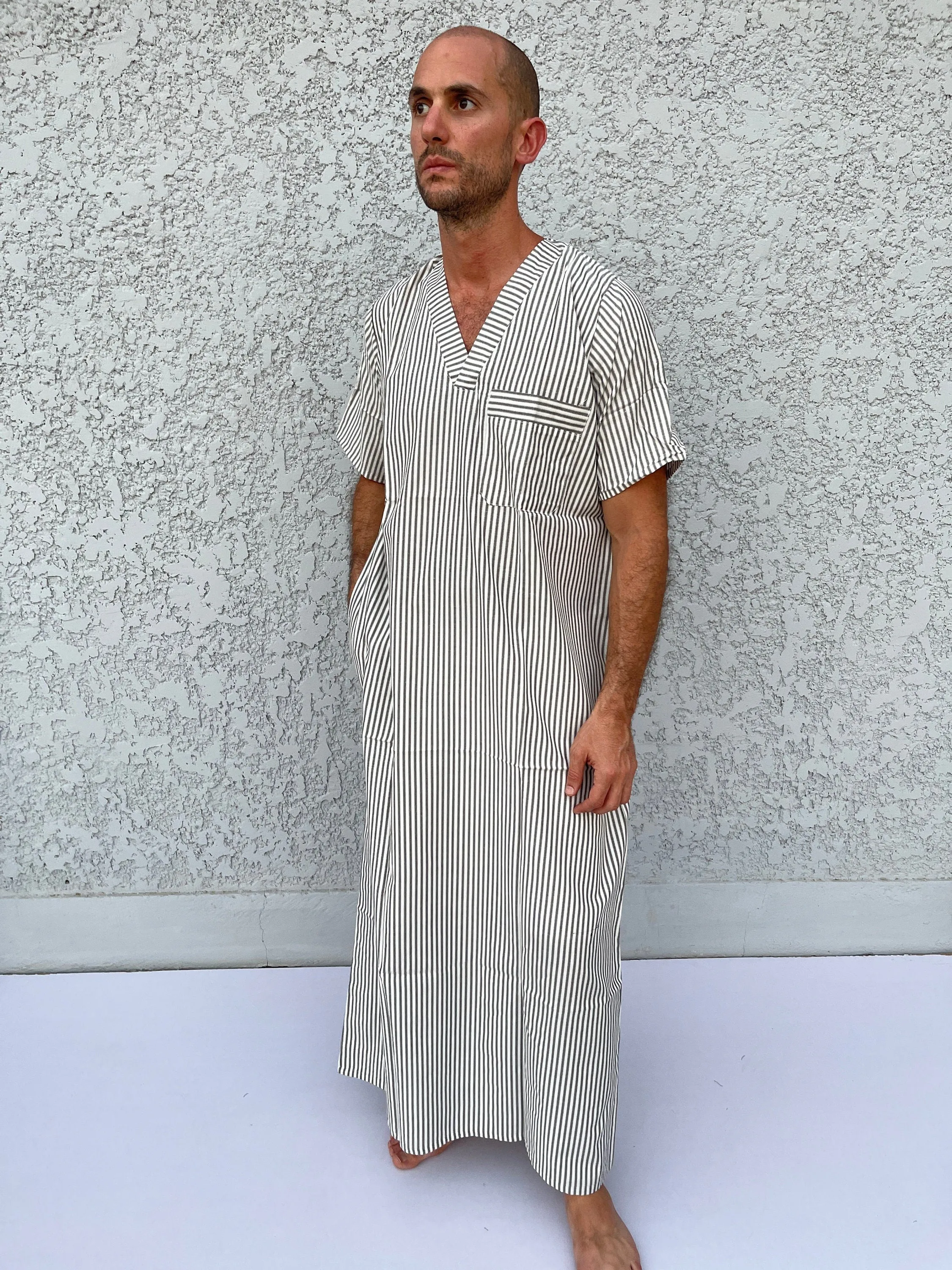 Striped Men's Kaftan, Short sleeve Men's kaftan, Cotton men caftan, caftans for men,  men clothing, gift for men, husband gift, gift for him