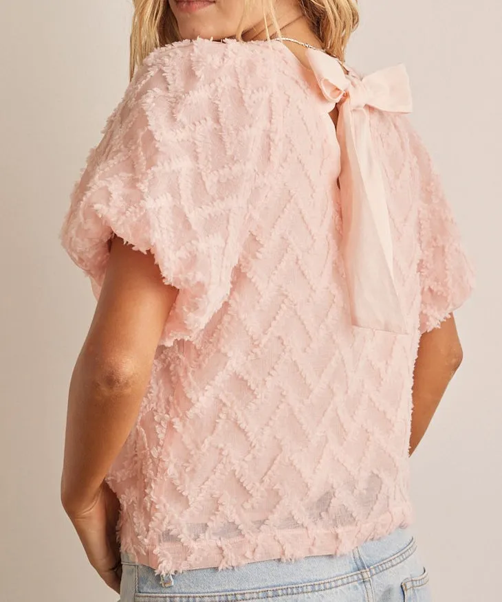 Textured Blouse with Back Tie - Soft Peach