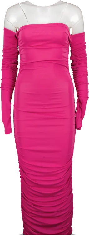 The Andamane Pink Off Shoulder Drape Dress UK S