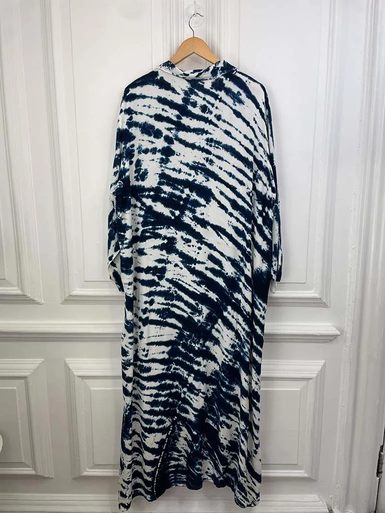 Tie Dye Shirt Dress - Navy