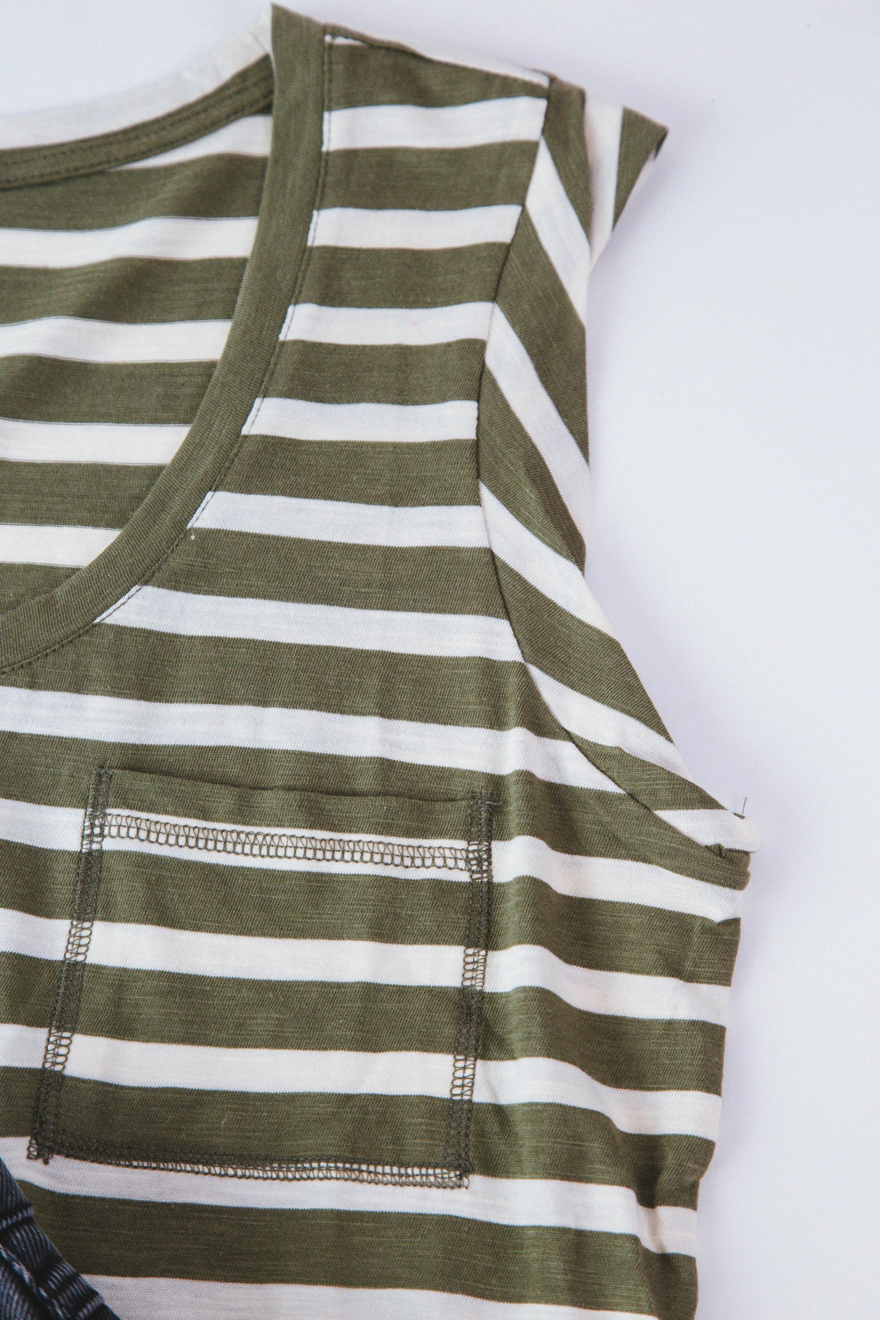 Traveler Twist Sleeve Tee, Light Ecru Olive Stripe | Sanctuary