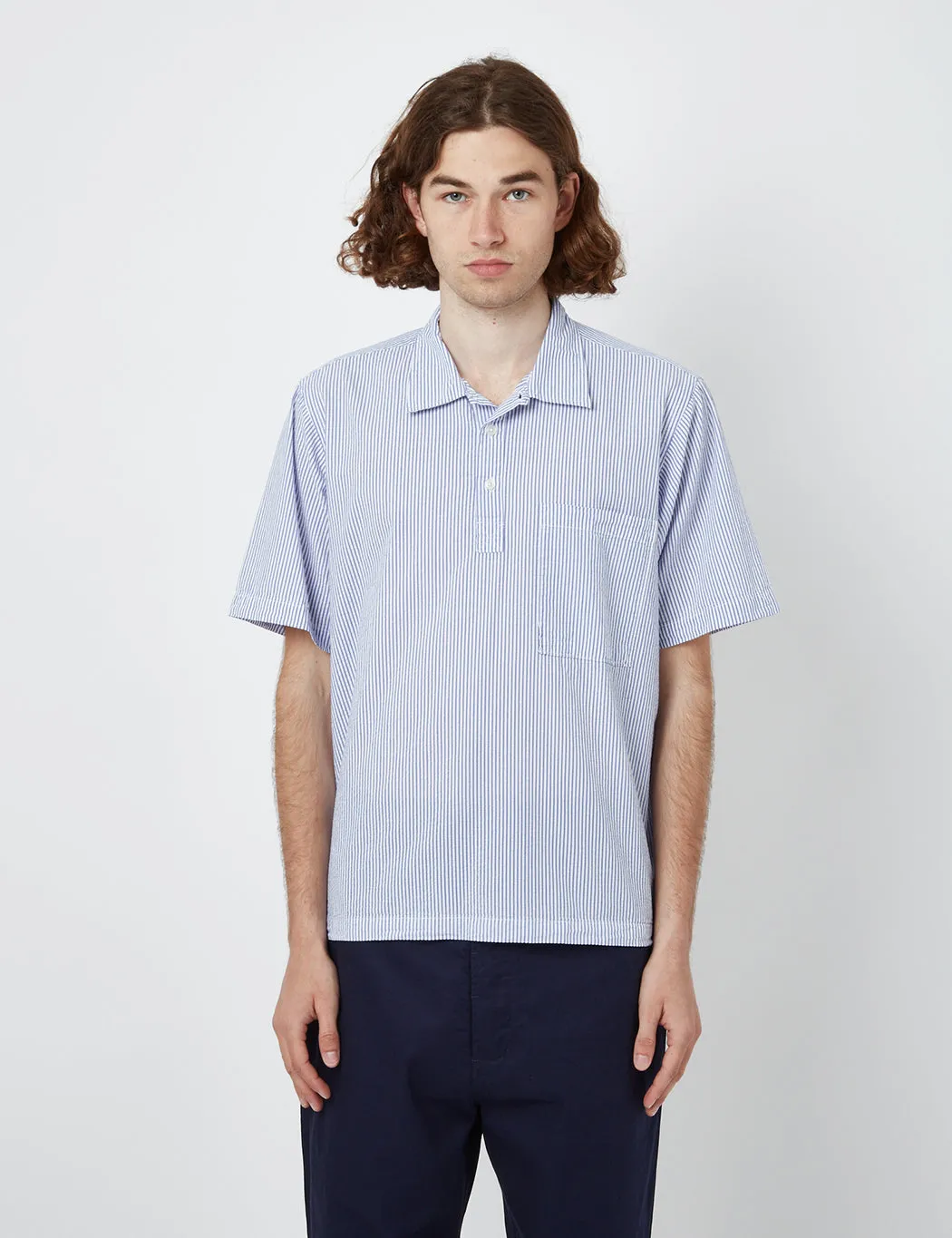 Universal Works Pullover Shirt (Organic) - Blue Stripe