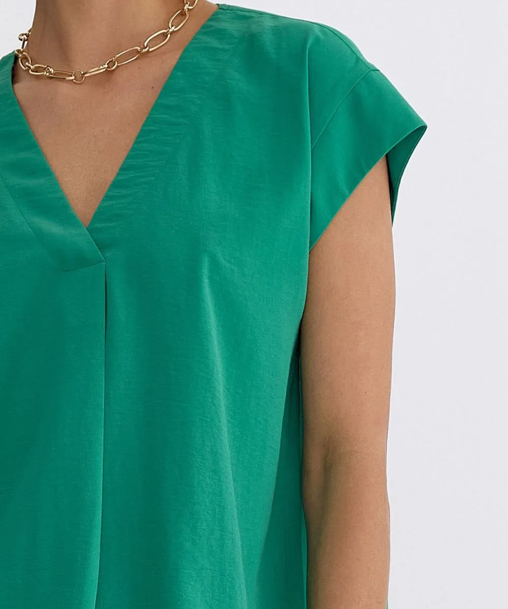 V-Neck Short Sleeve Top - Green