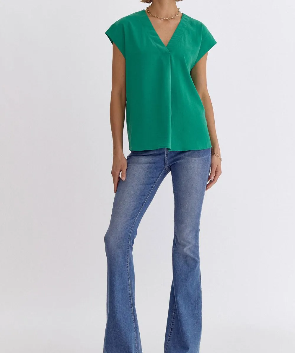 V-Neck Short Sleeve Top - Green