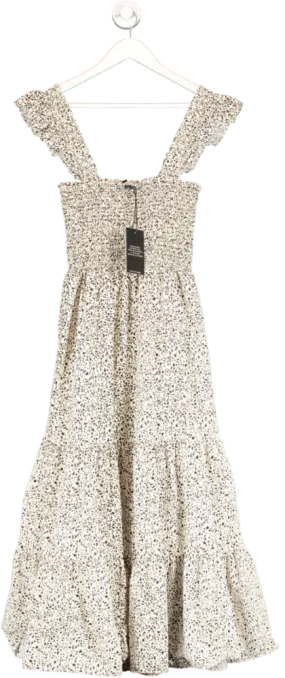 WAT. THE BRAND Beige Smocked Sleeveless Midi Dress UK XS