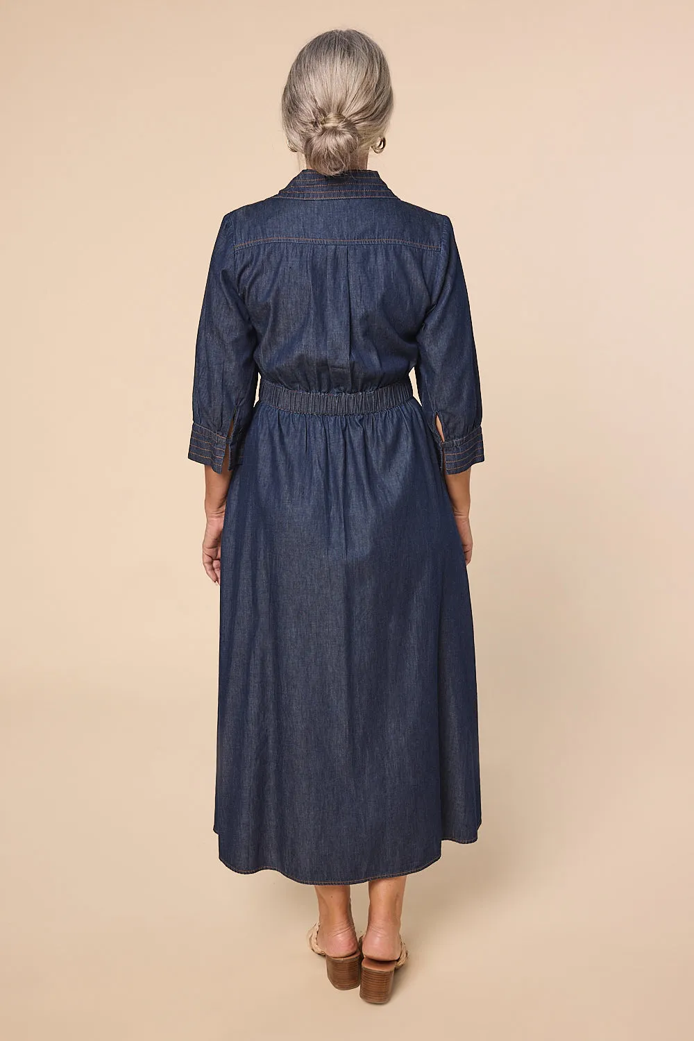 Wendy Chambray Wrap Dress in Dark Wash