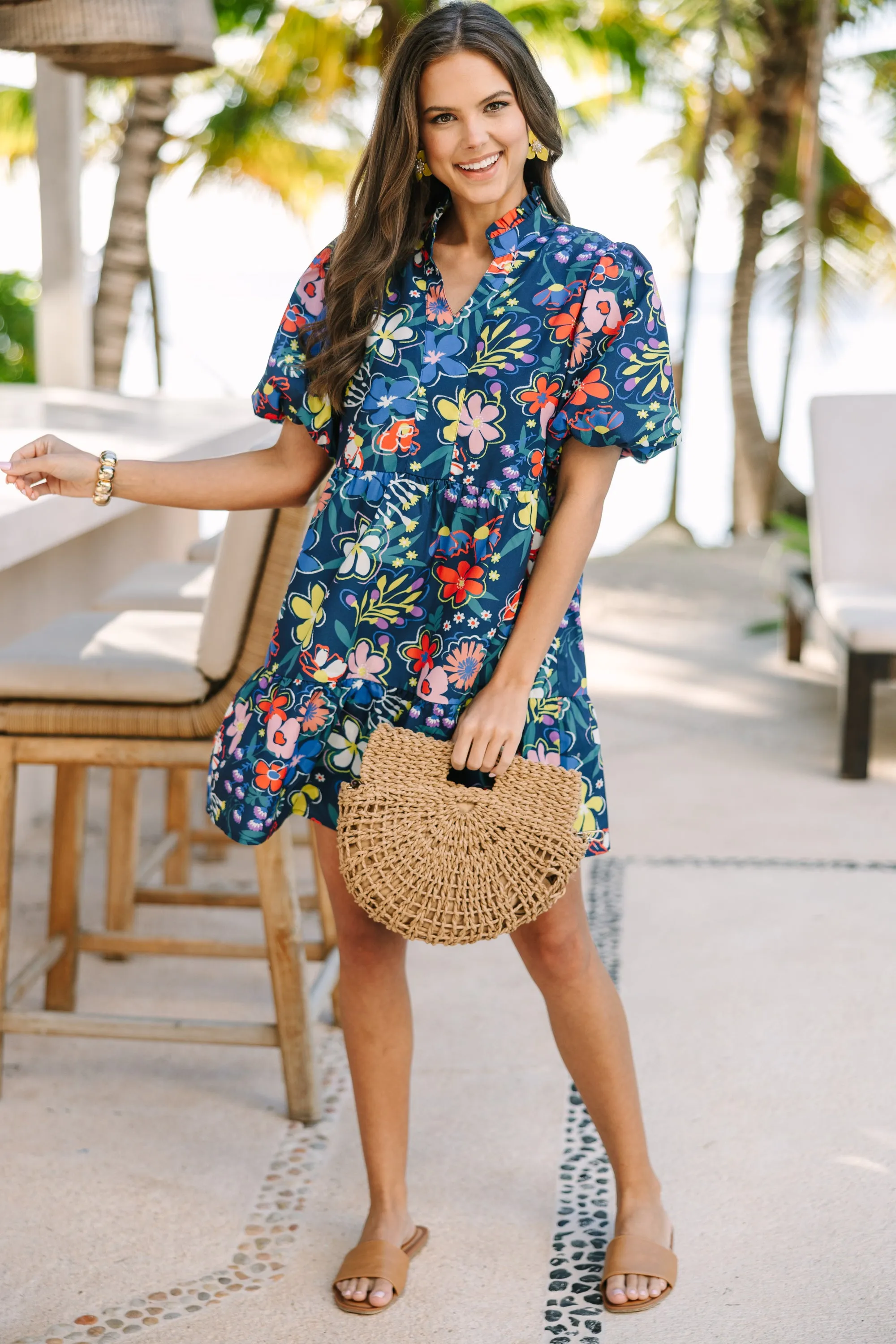 When You Know Navy Blue Floral Babydoll Dress