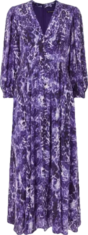 Whistles Purple Animal-print Long-sleeve Woven Midi Dress UK 12