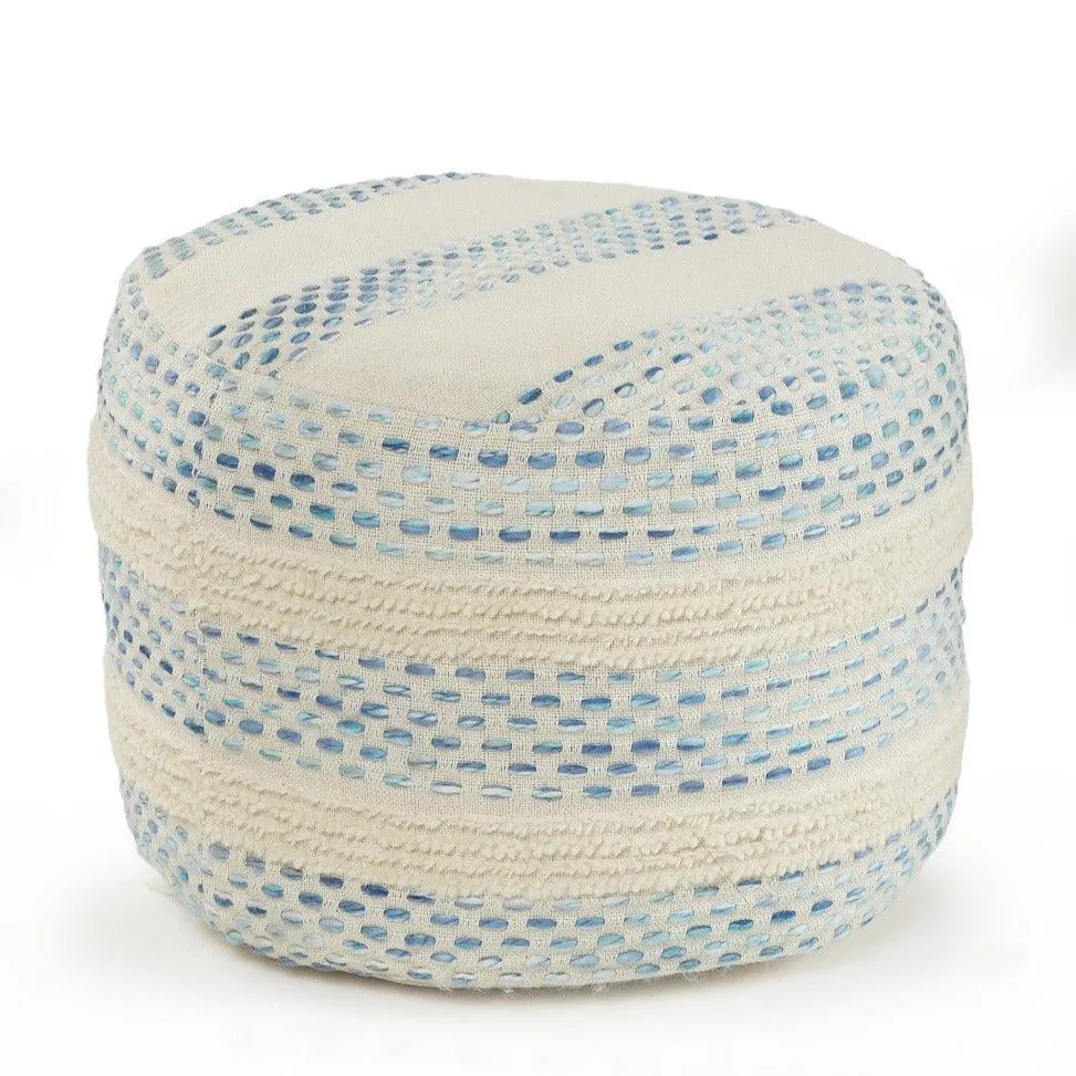 White and Blue Striped Pouf Ottoman