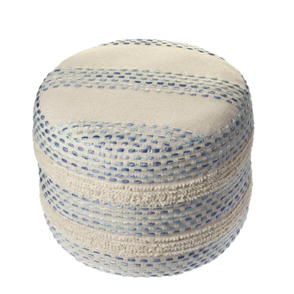 White and Blue Striped Pouf Ottoman