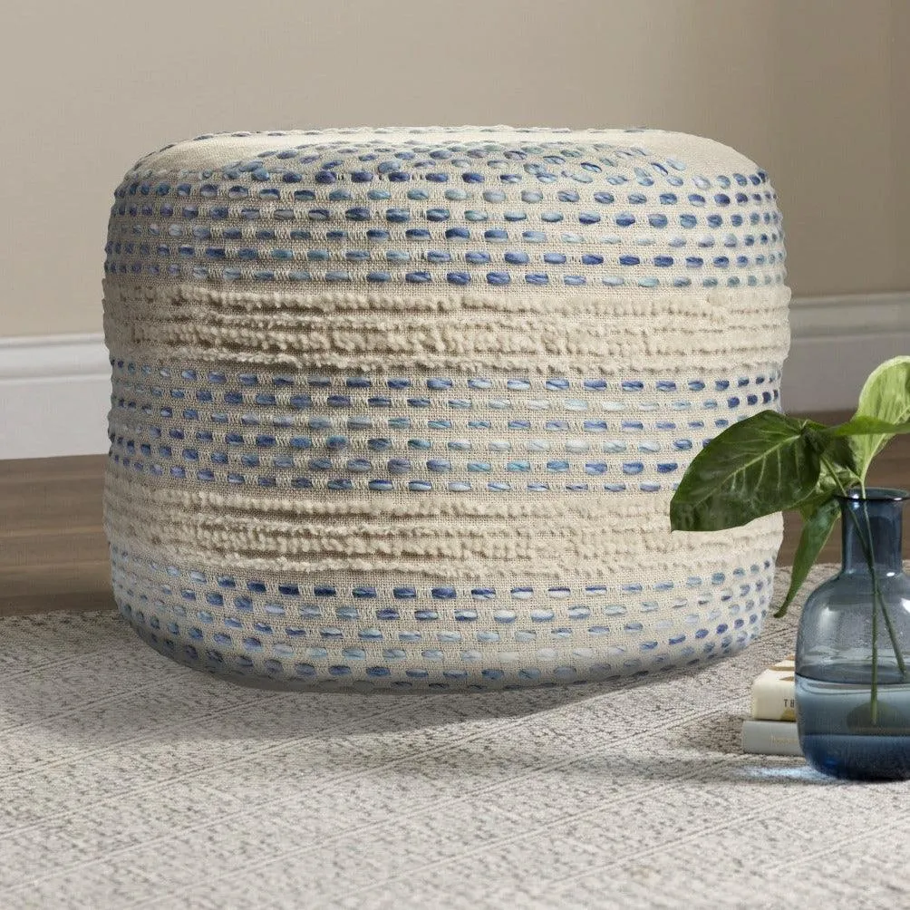 White and Blue Striped Pouf Ottoman