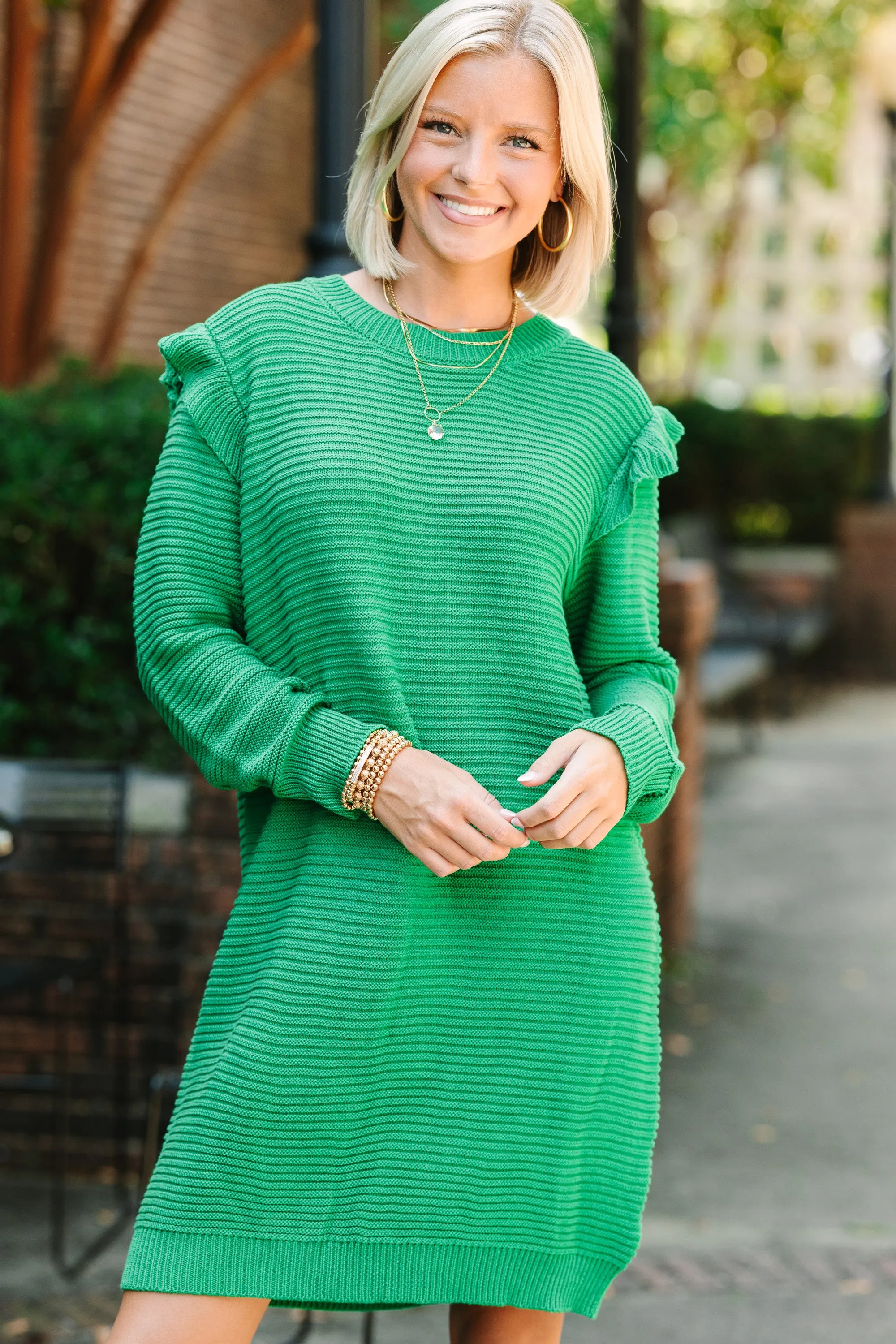 Wild About You Emerald Green Ribbed Sweater Dress