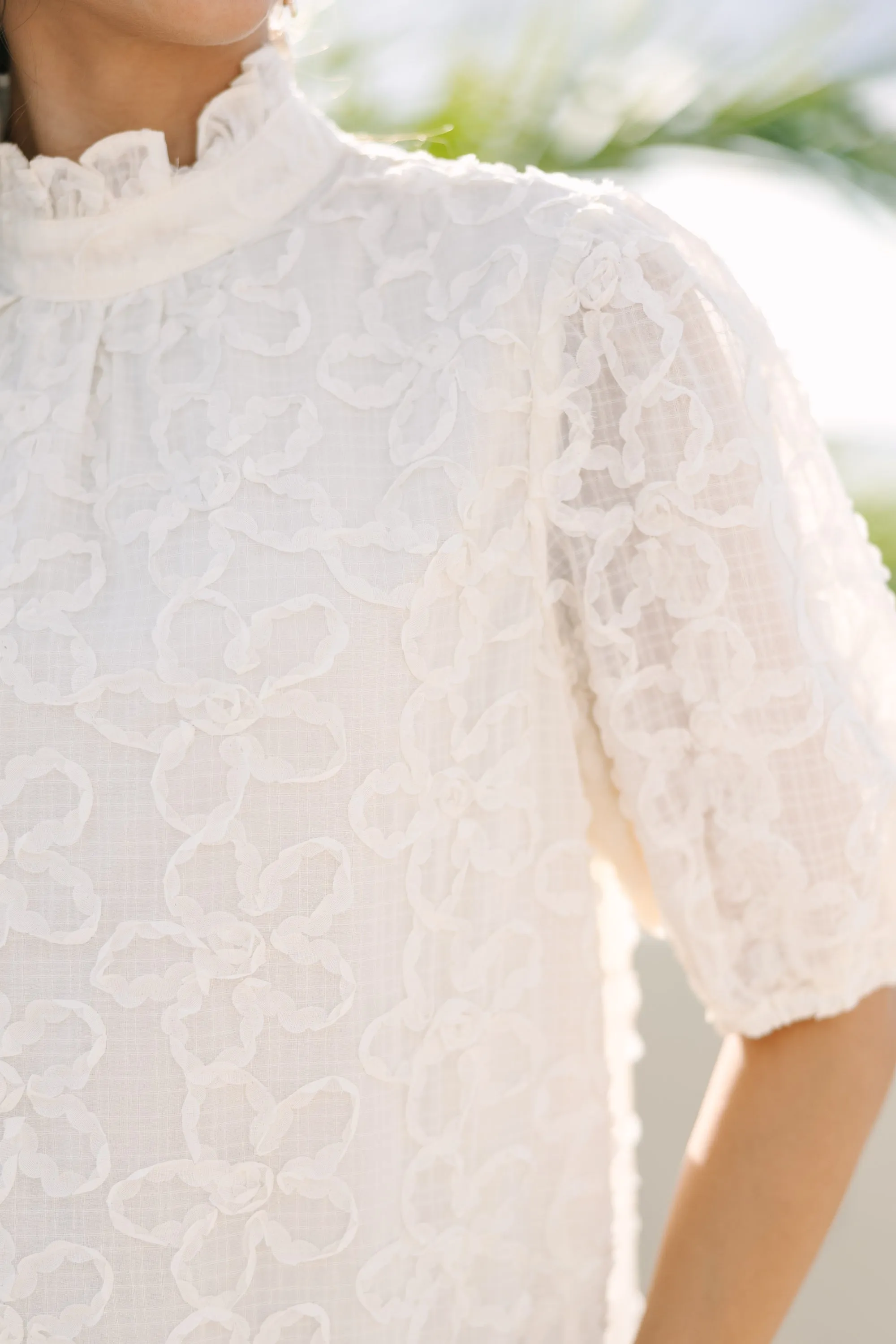 Working On It Cream White Textured Blouse