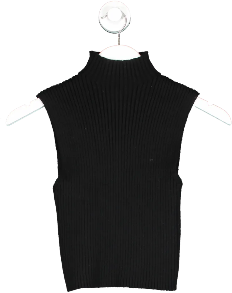 ZARA Black Sleeveless Turtle Neck Rib Knit Top UK S