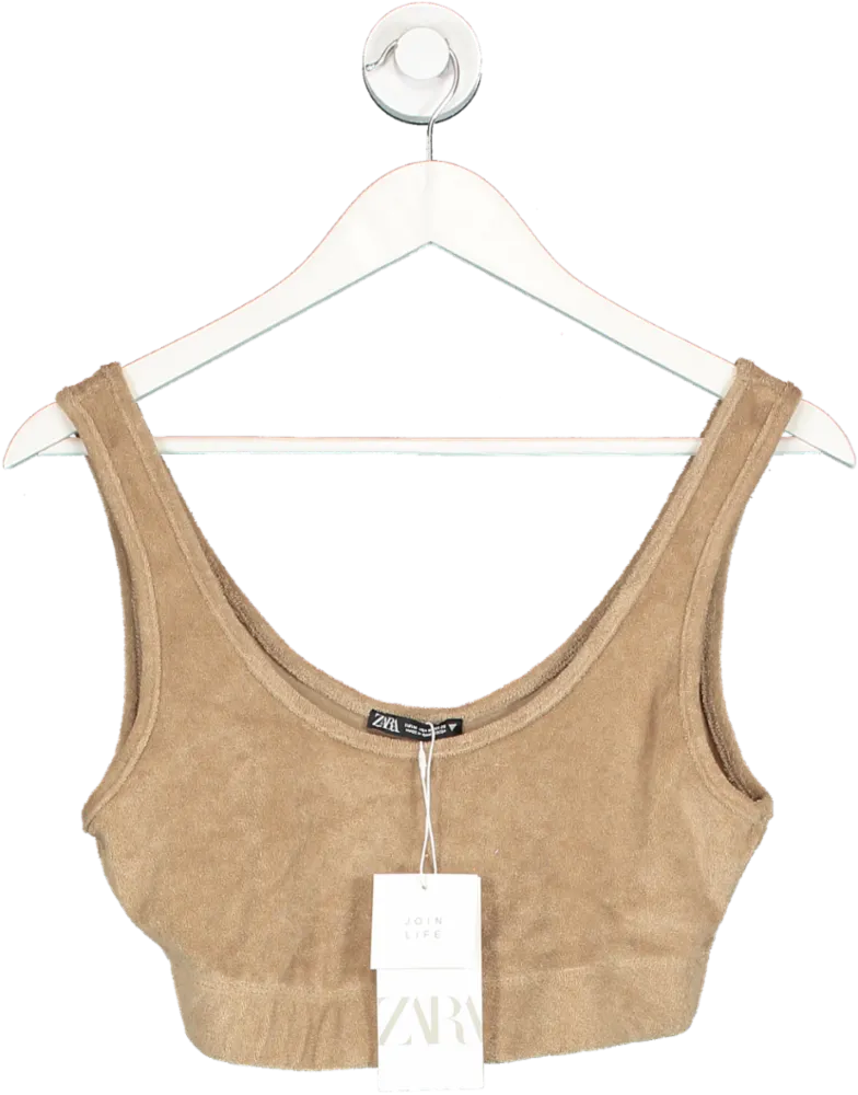 ZARA Brown Terry Towelling Crop Top UK M