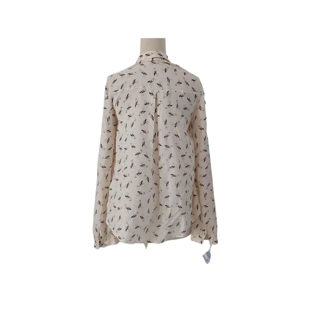 ZARA Cream Flamingo Print Collared Shirt | Gently Used |