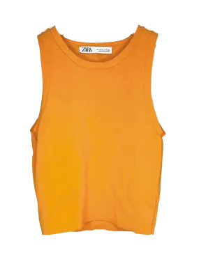 ZARA Orange Basic Knit Crop Top UK S